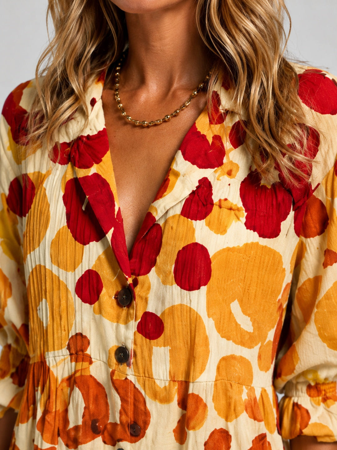 Women's Long-Sleeve Cotton Printed Shirt Midi Dress Autumn