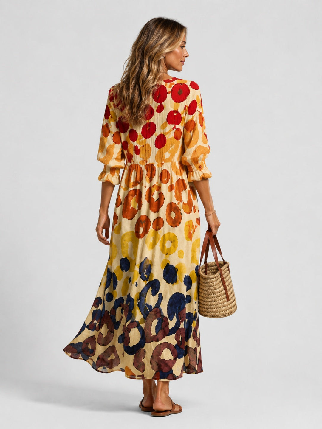 Women's Long-Sleeve Cotton Printed Shirt Midi Dress Autumn