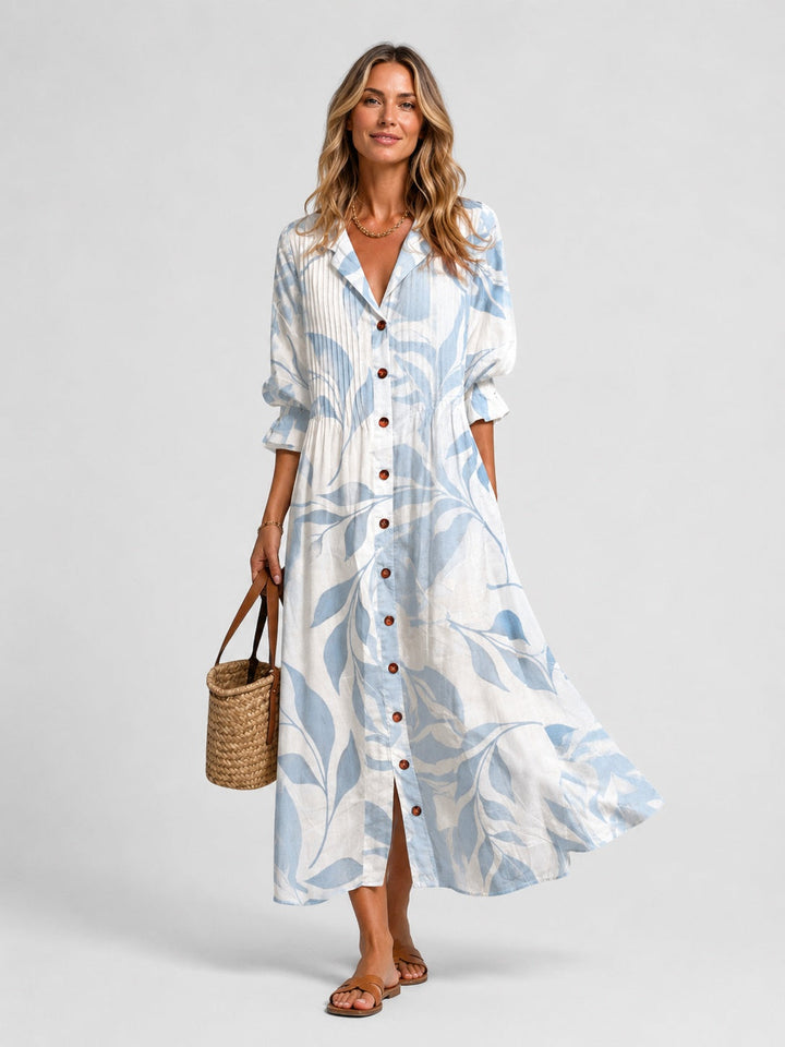 Women's Long-Sleeve Cotton Printed Shirt Midi Dress Autumn