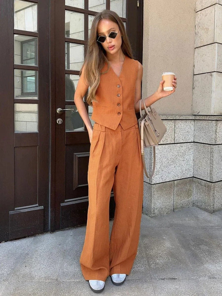 Women's Linen Set - Vest & Fluid Trousers - Summer Elegance