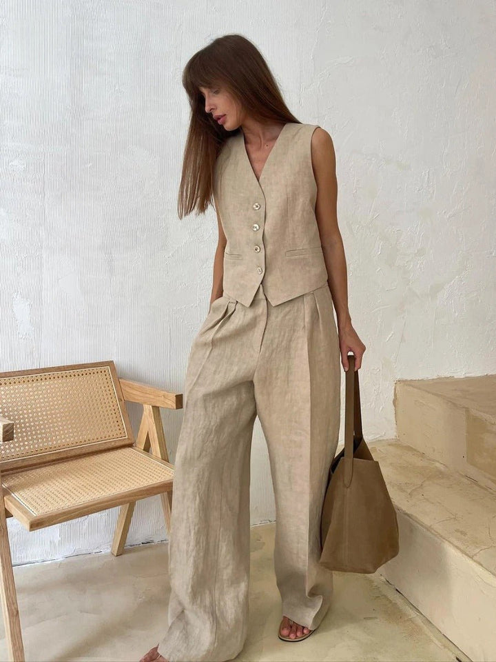 Women's Linen Set - Vest & Fluid Trousers - Summer Elegance