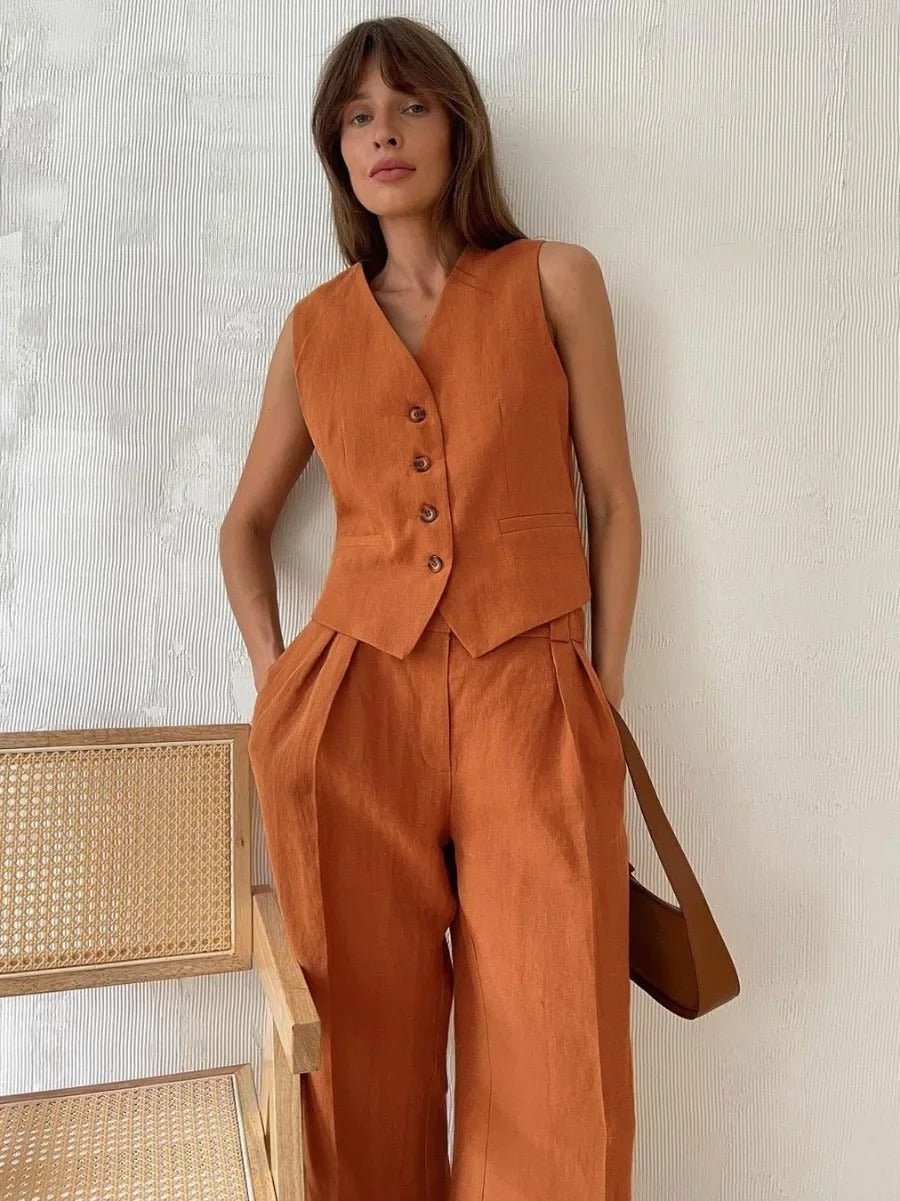 Women's Linen Set - Vest & Fluid Trousers - Summer Elegance