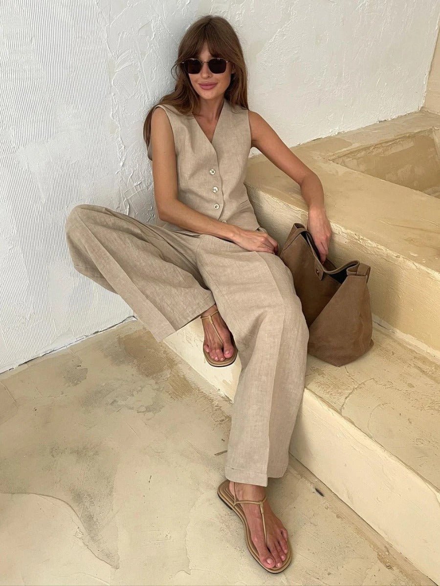 Women's Linen Set - Vest & Fluid Trousers - Summer Elegance