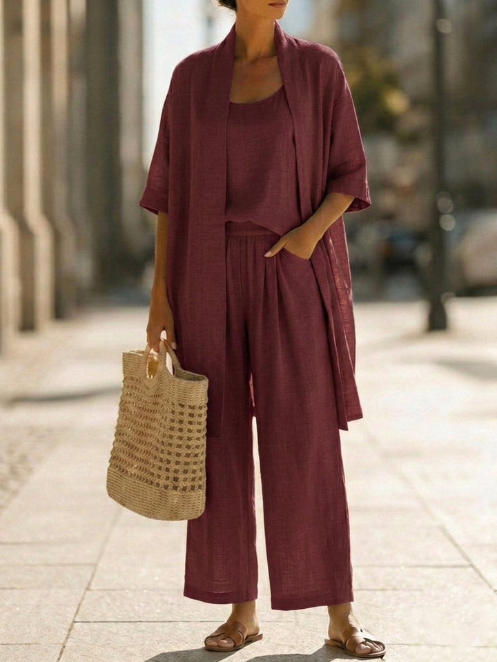 Women's Knit Three-Piece Set Autumn Kimono Top Wide-Leg Pants Set