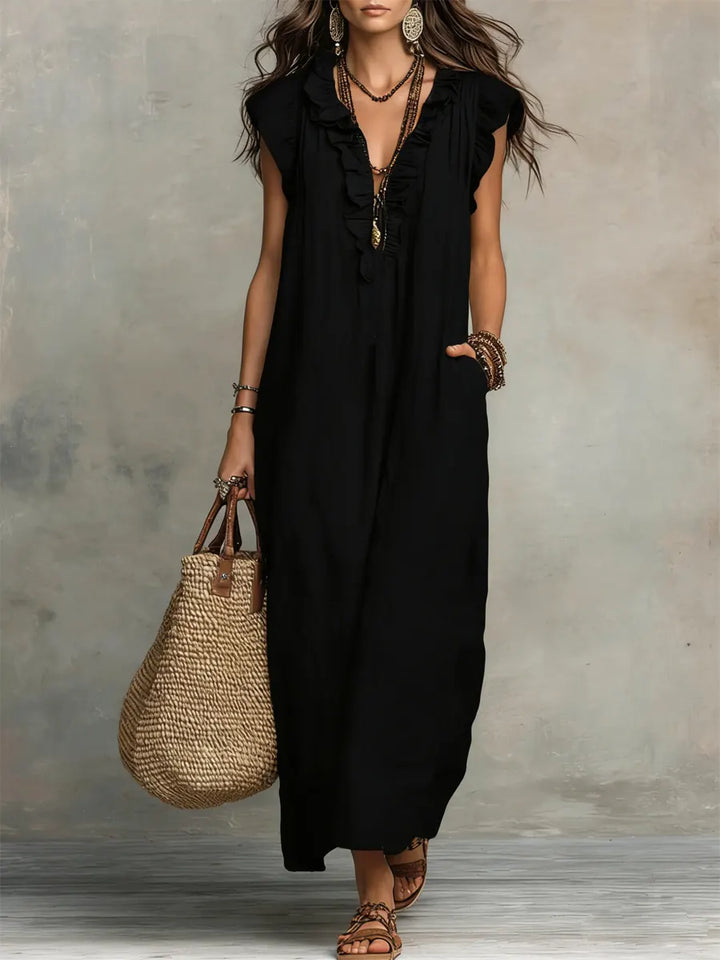 Women's Linen Cotton Bohemian Maxi Dress Autumn Everyday Outfit