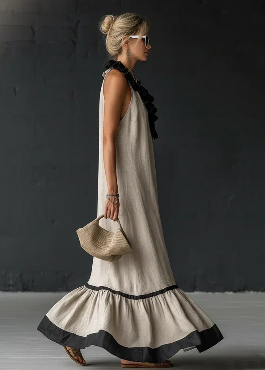 Women's Linen Halter Maxi Dress Autumn Evening Gown