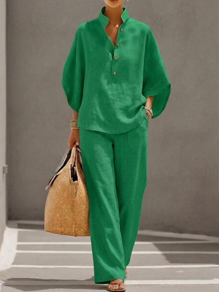 Women's Cotton Linen Two-Piece Wide-Leg Pants Set Autumn Casual Outfit