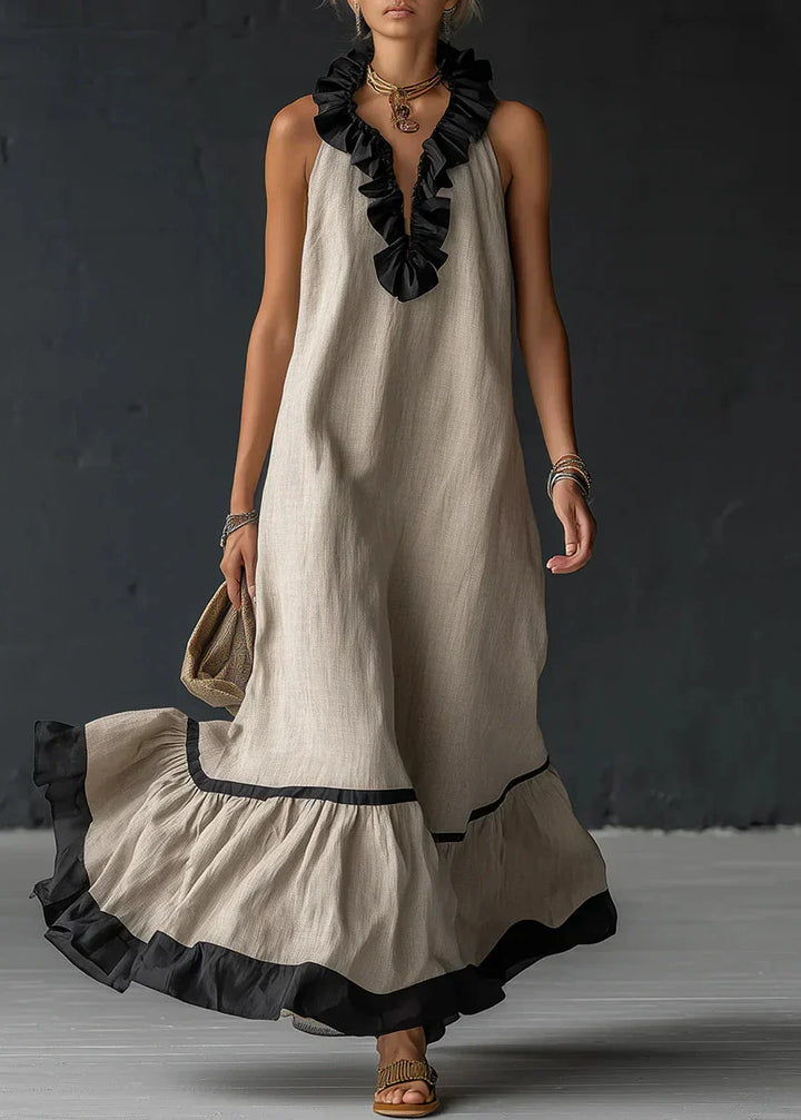 Women's Linen Halter Maxi Dress Autumn Evening Gown