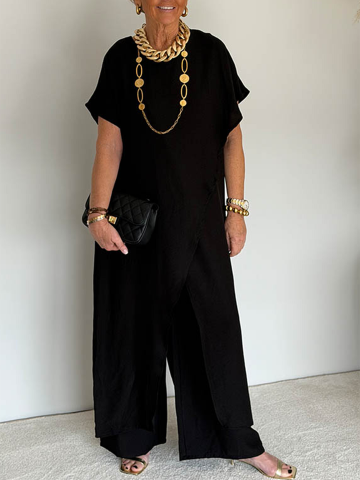 Women's Linen Two-Piece Tunic Wide-Leg Pants Set Autumn Outfit