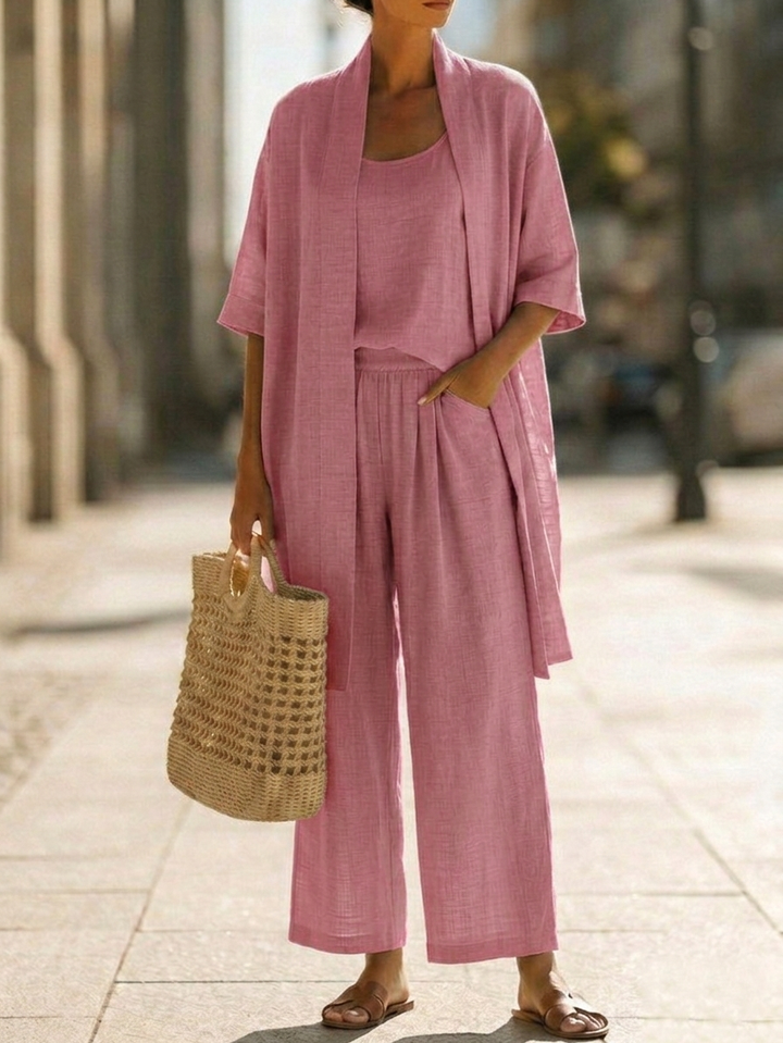 Women's Knit Three-Piece Set Autumn Kimono Top Wide-Leg Pants Set