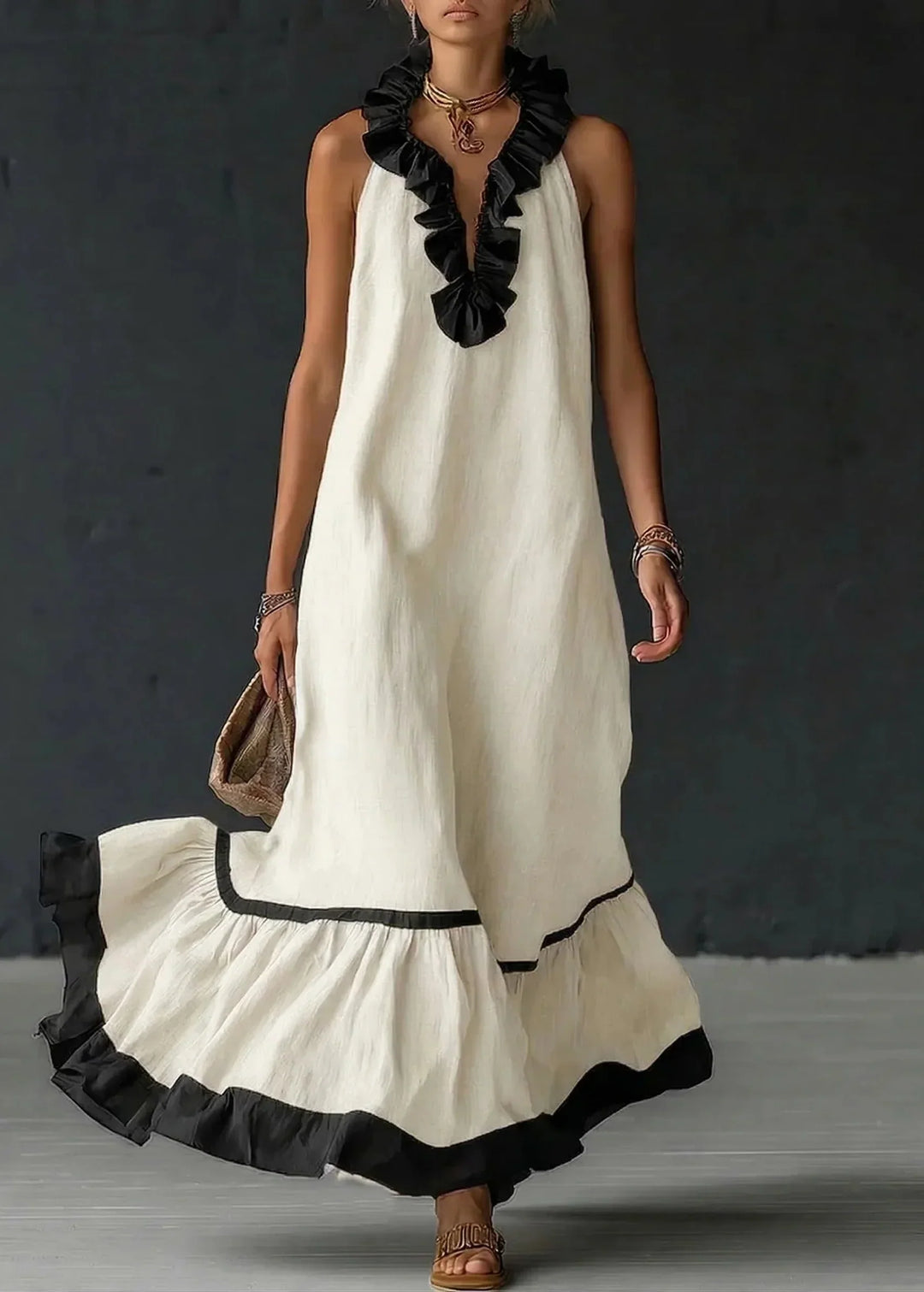 Women's Linen Halter Maxi Dress Autumn Evening Gown