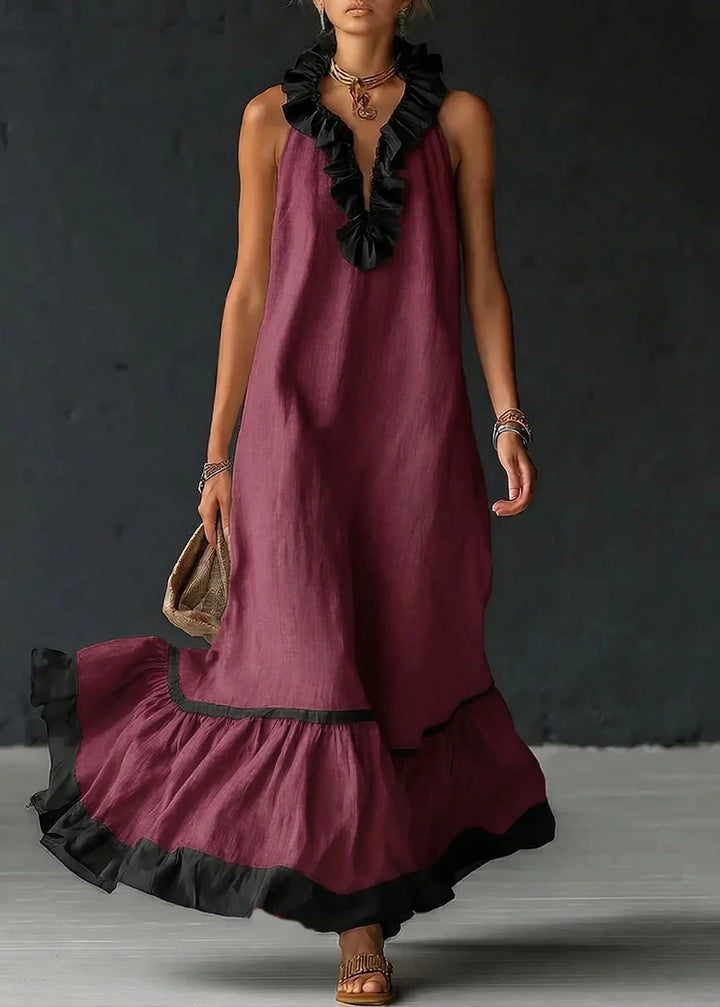Women's Linen Halter Maxi Dress Autumn Evening Gown