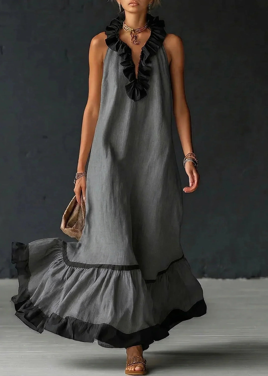 Women's Linen Halter Maxi Dress Autumn Evening Gown