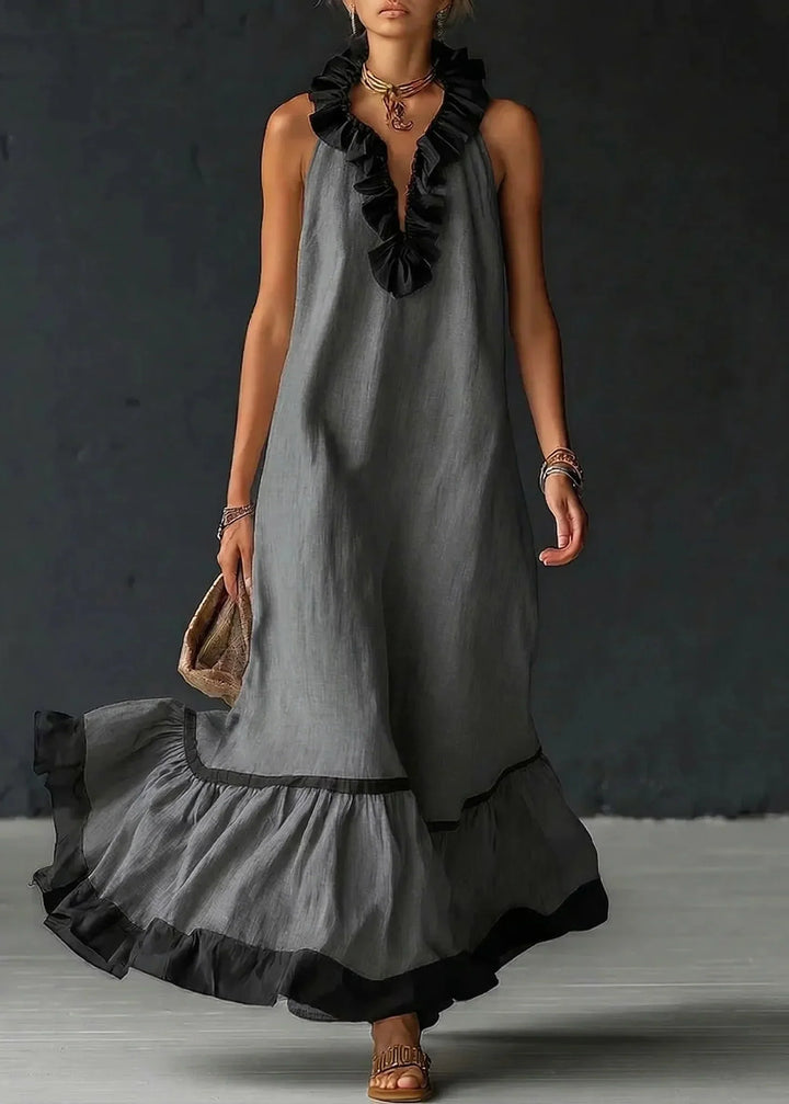 Women's Linen Halter Maxi Dress Autumn Evening Gown