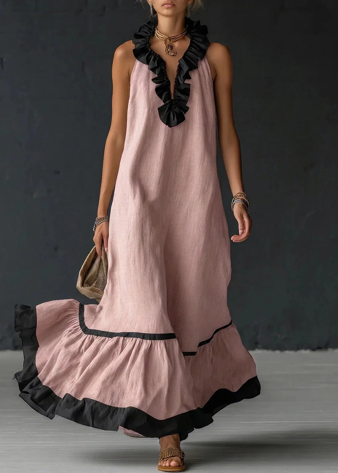 Women's Linen Halter Maxi Dress Autumn Evening Gown