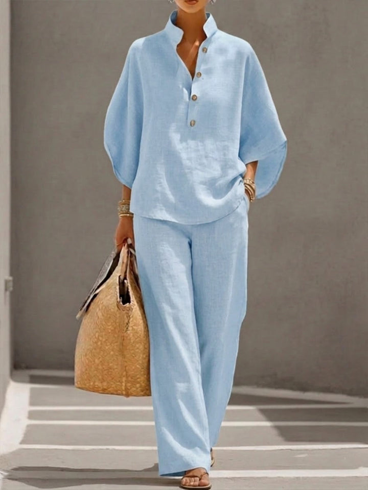 Women's Cotton Linen Two-Piece Wide-Leg Pants Set Autumn Casual Outfit