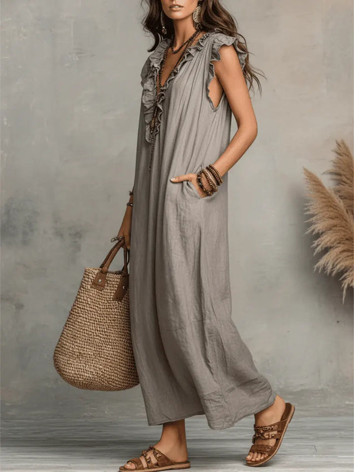 Women's Linen Cotton Bohemian Maxi Dress Autumn Everyday Outfit