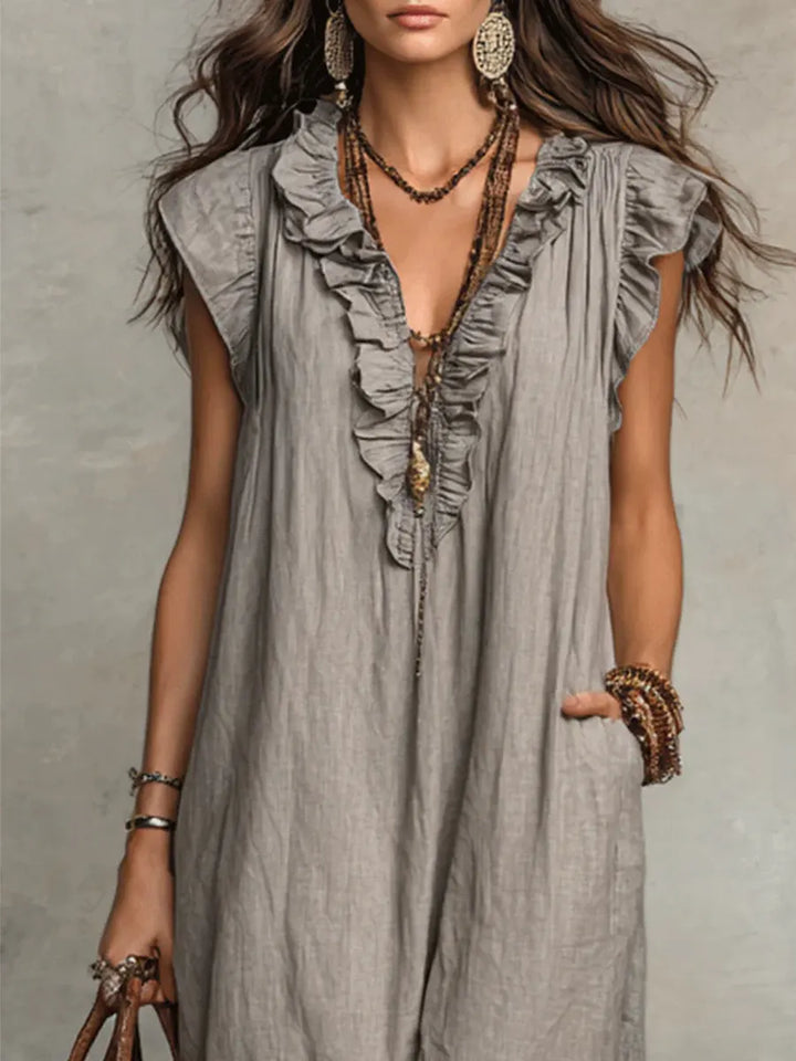 Women's Linen Cotton Bohemian Maxi Dress Autumn Everyday Outfit