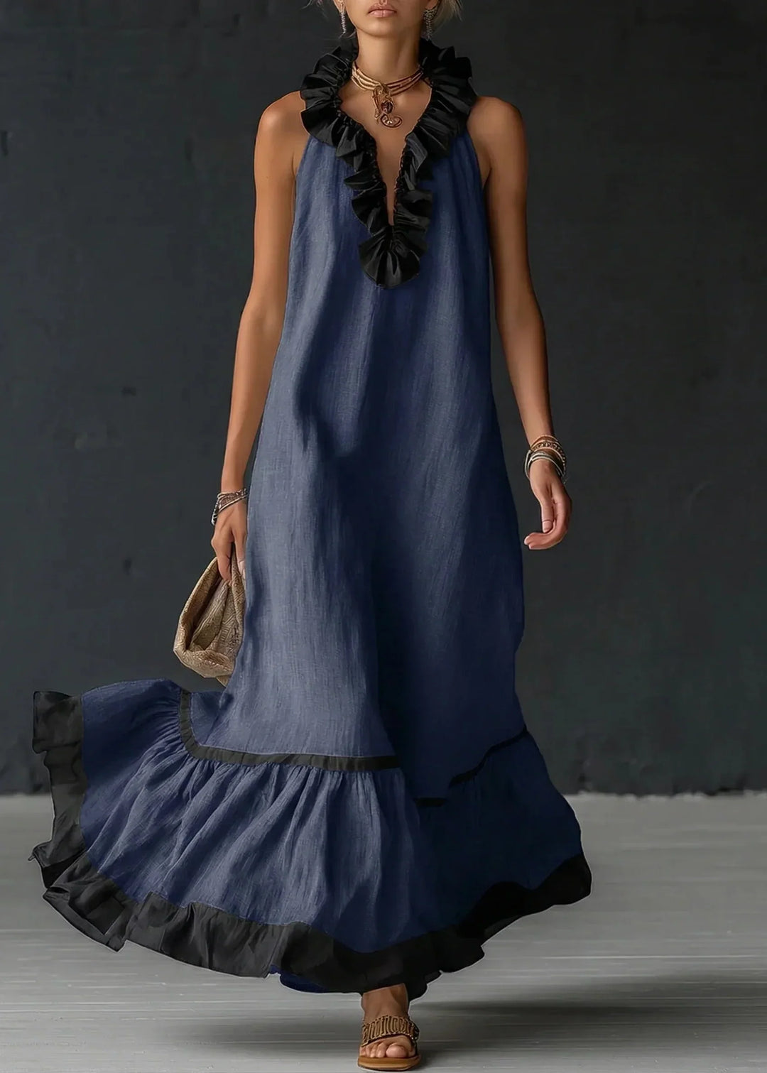 Women's Linen Halter Maxi Dress Autumn Evening Gown