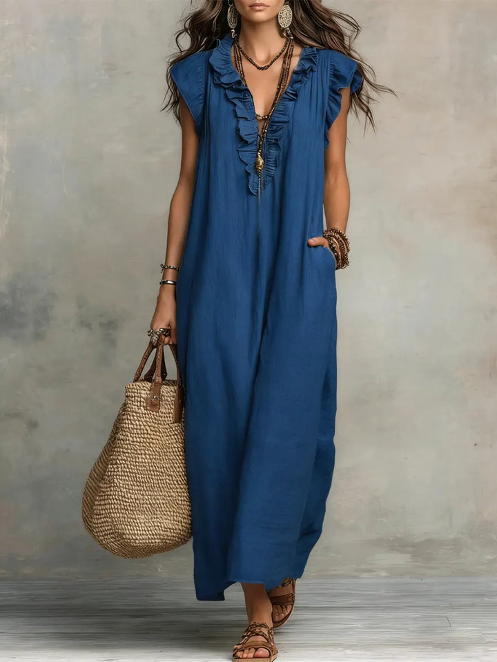 Women's Linen Cotton Bohemian Maxi Dress Autumn Everyday Outfit