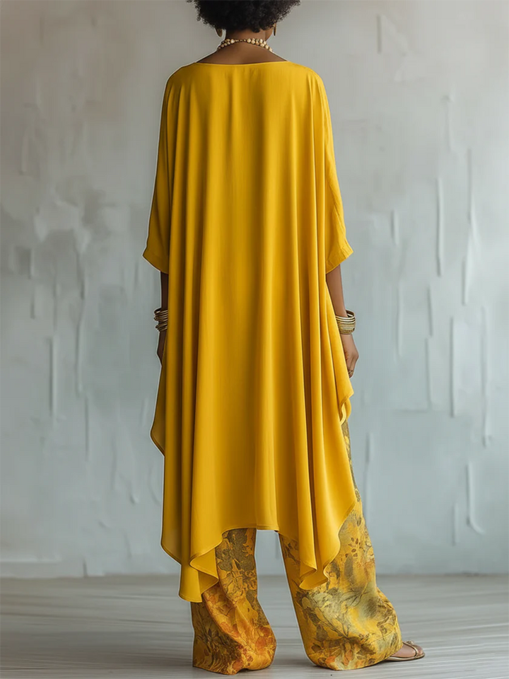Women's Floral Blouse and Wide-Leg Pants Set Autumn Outfit