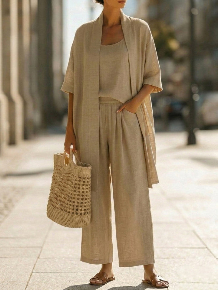 Women's Knit Three-Piece Set Autumn Kimono Top Wide-Leg Pants Set