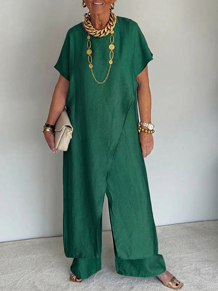 Women's Linen Two-Piece Tunic Wide-Leg Pants Set Autumn Outfit