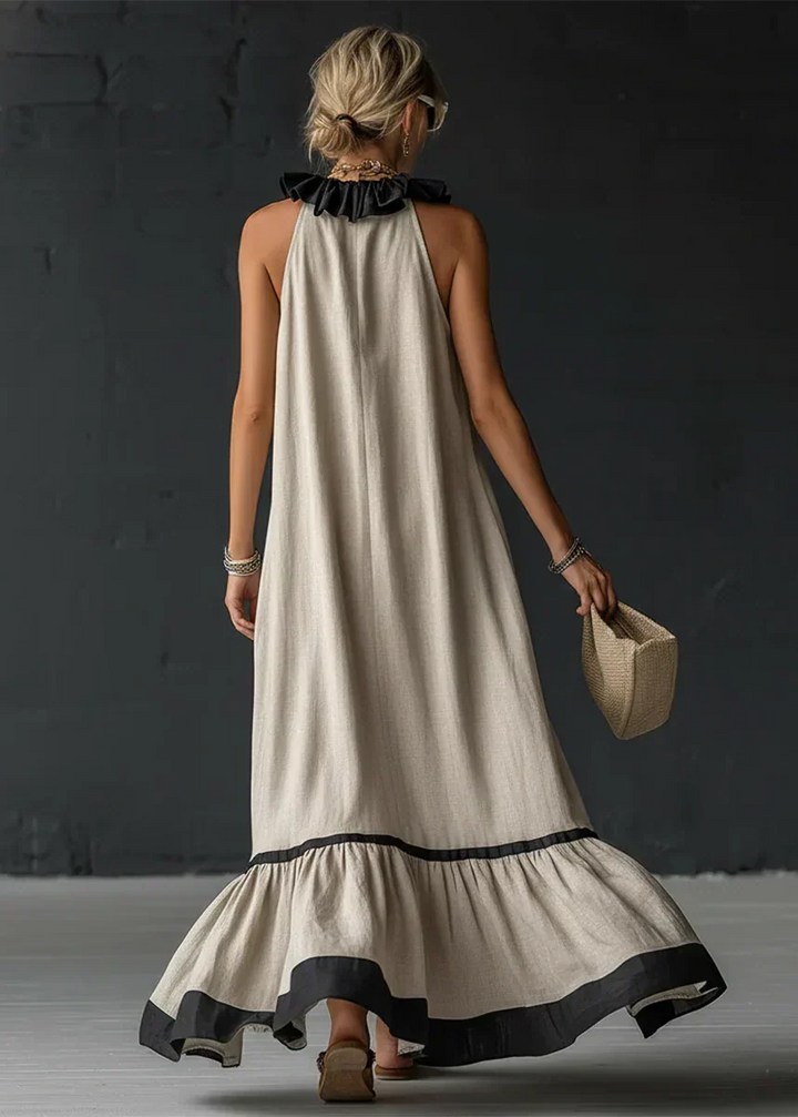 Women's Linen Halter Maxi Dress Autumn Evening Gown