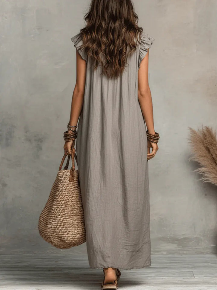 Women's Linen Cotton Bohemian Maxi Dress Autumn Everyday Outfit