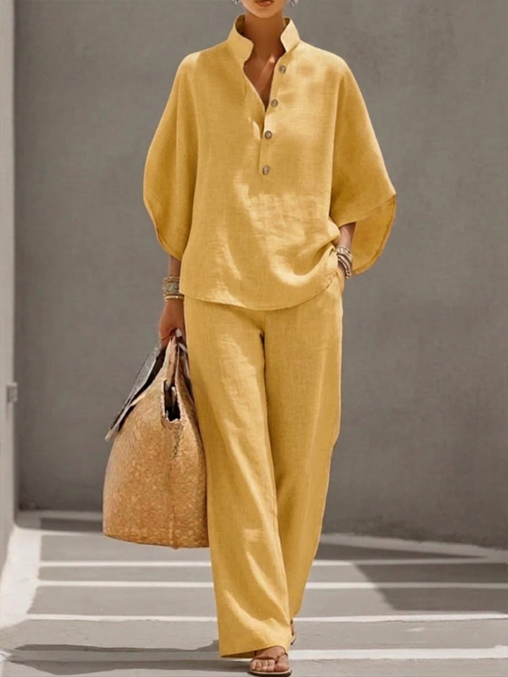 Women's Cotton Linen Two-Piece Wide-Leg Pants Set Autumn Casual Outfit