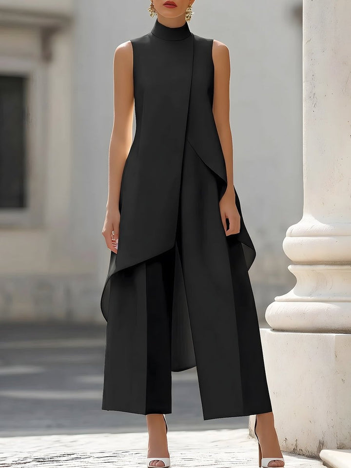 Elegant Asymmetrical High-Neck Women's Set