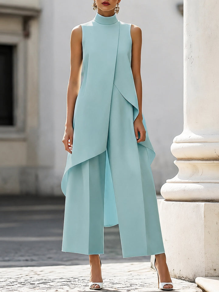 Elegant Asymmetrical High-Neck Women's Set