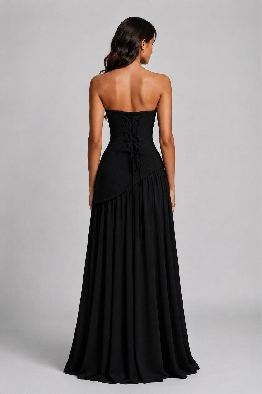Women's Corset Draped Evening Gown High Slit Autumn Sleeveless Dress