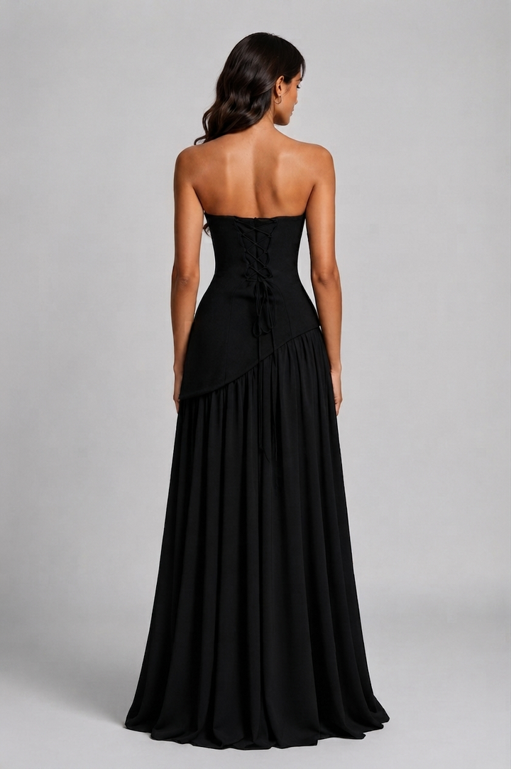 Women's Corset Draped Evening Gown High Slit Autumn Sleeveless Dress