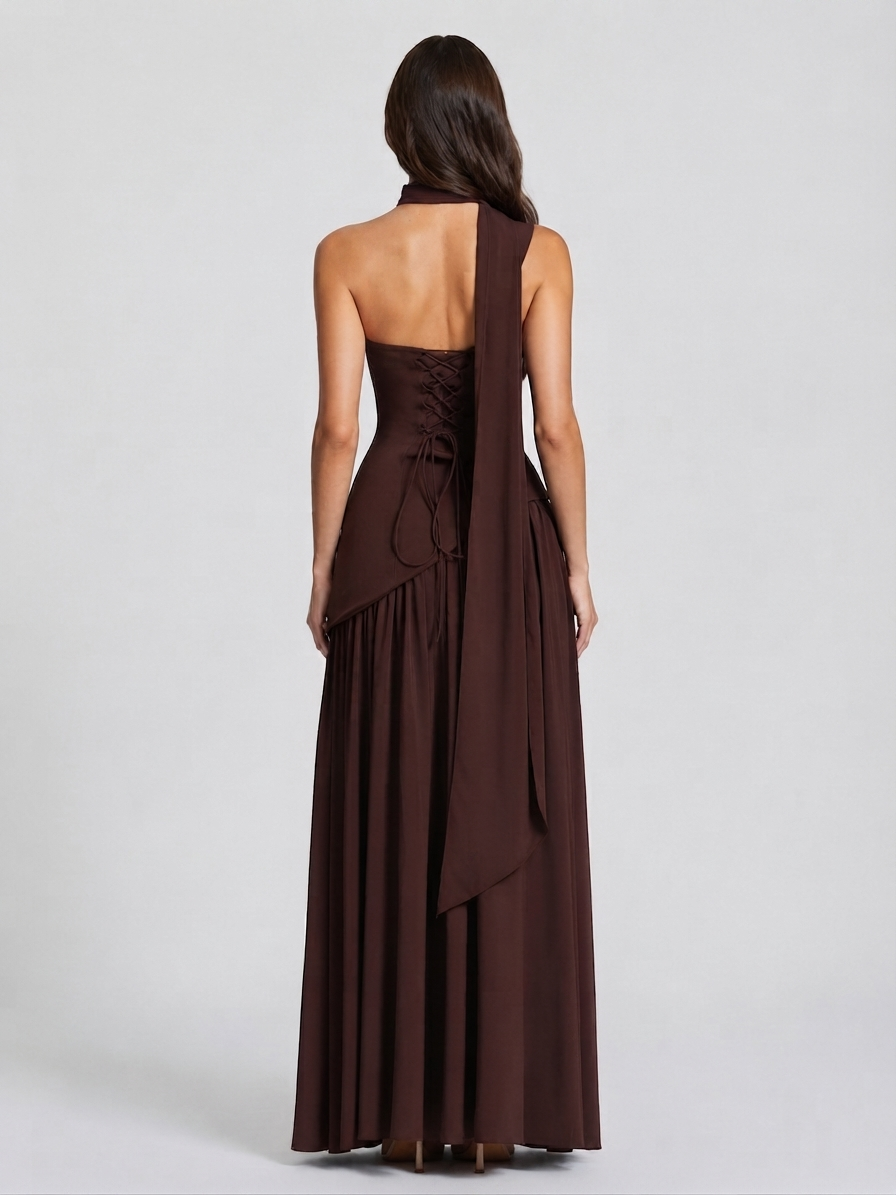 Women's Corset Draped Evening Gown High Slit Autumn Sleeveless Dress