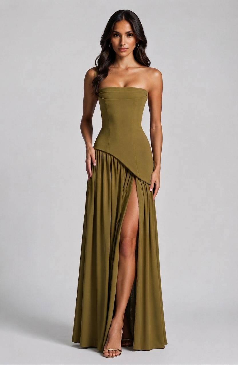 Women's Corset Draped Evening Gown High Slit Autumn Sleeveless Dress