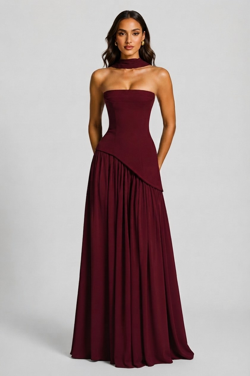 Women's Corset Draped Evening Gown High Slit Autumn Sleeveless Dress