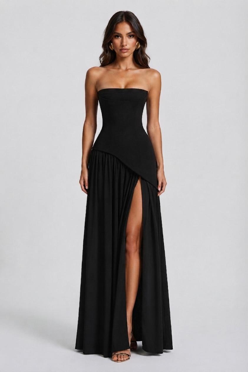 Women's Corset Draped Evening Gown High Slit Autumn Sleeveless Dress