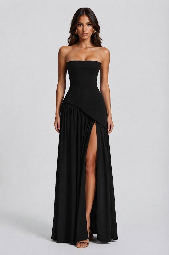 Women's Corset Draped Evening Gown High Slit Autumn Sleeveless Dress