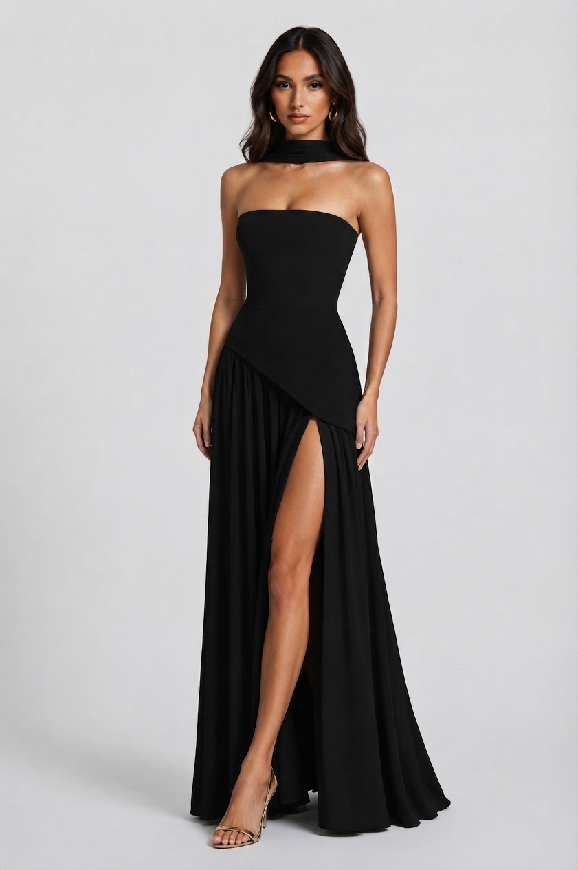 Women's Corset Draped Evening Gown High Slit Autumn Sleeveless Dress