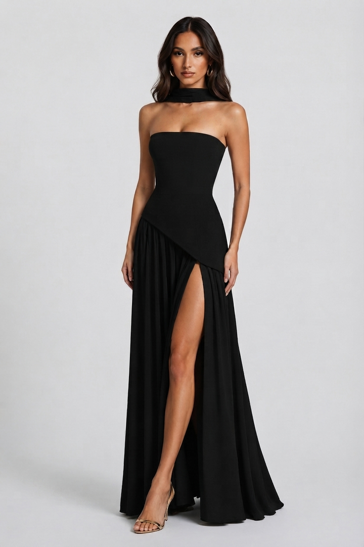Women's Corset Draped Evening Gown High Slit Autumn Sleeveless Dress