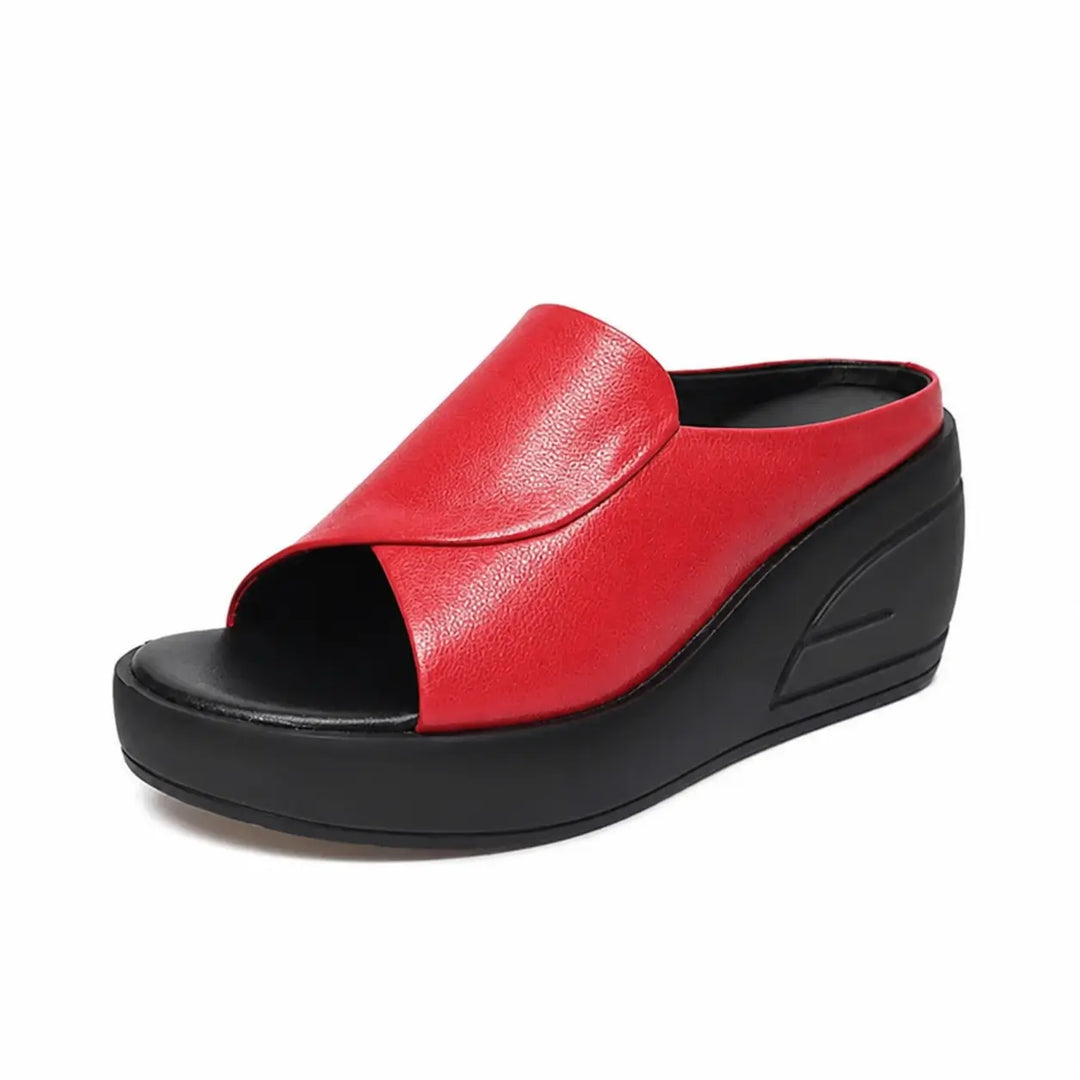 Women's Leather Wedge Mules Autumn Slip-On Platform Sandals