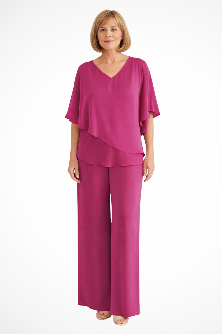 Women's Two-Piece Set with Asymmetrical Top and Wide-Leg Pants for Autumn