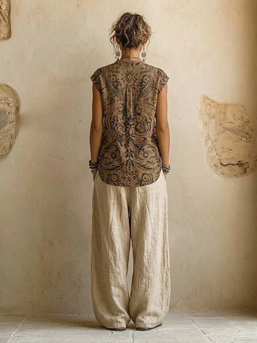 Women's 3-Piece Cotton Linen Cardigan Pants Set Autumn
