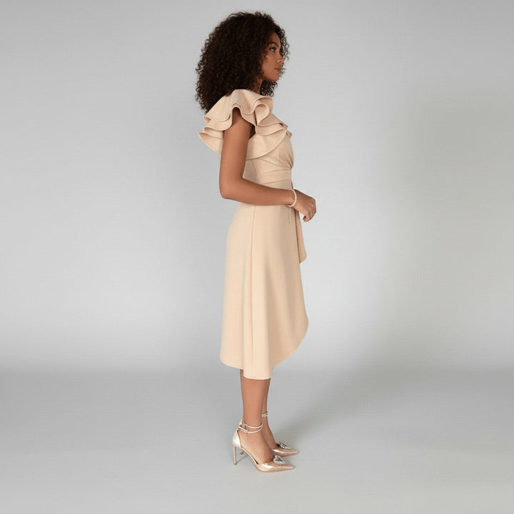Women's Asymmetrical Wrap V-Neck Ruffle Knit Guest Dress Autumn