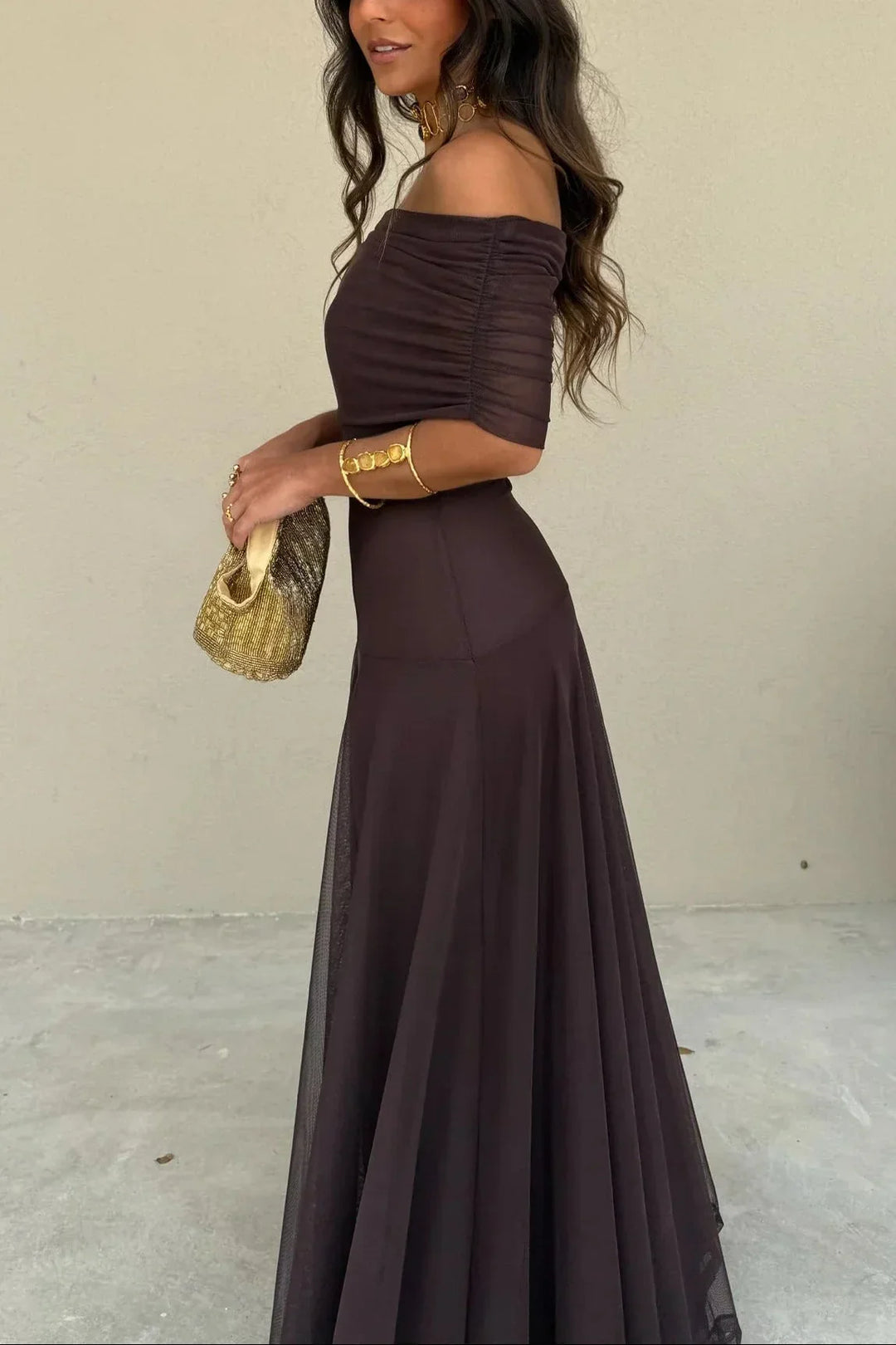 Maxi Dress for Women Pleated One-Shoulder Cotton Fall Casual Long Dress