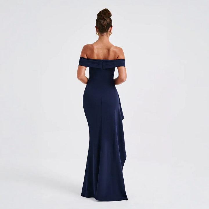 Off-Shoulder Maxi Dress for Women Fall Evening Dress with Elegant Side Slit Design