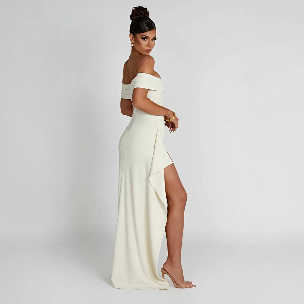 Off-Shoulder Maxi Dress for Women Fall Evening Dress with Elegant Side Slit Design