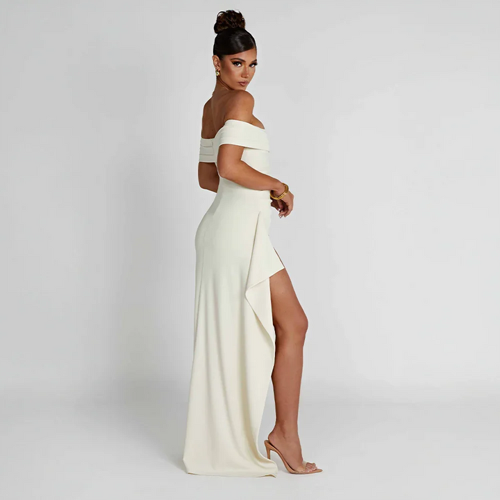 Off-Shoulder Maxi Dress for Women Fall Evening Dress with Elegant Side Slit Design
