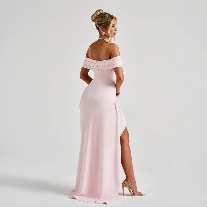 Off-Shoulder Maxi Dress for Women Fall Evening Dress with Elegant Side Slit Design
